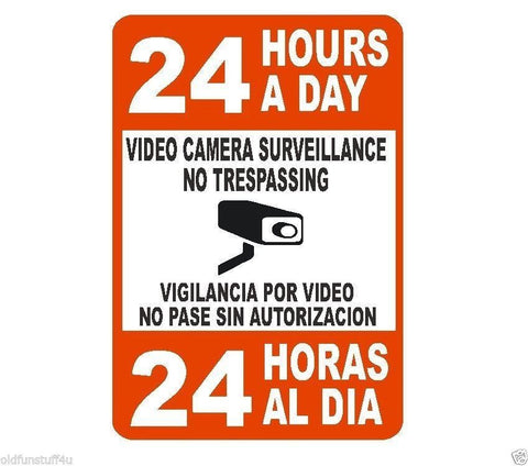 Spanish Bilingual 24 Hr Video Surveillance Safety Sticker D329 - Winter Park Products