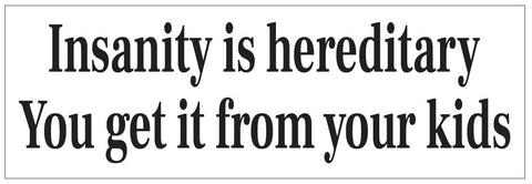 Insanity Is Hereditary From Your Kids Bumper Sticker or Helmet FUNNY D7255