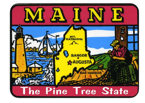 Maine Sticker The Pine Tree State Vintage 1950's Style Sticker / Decal V01 - Winter Park Products