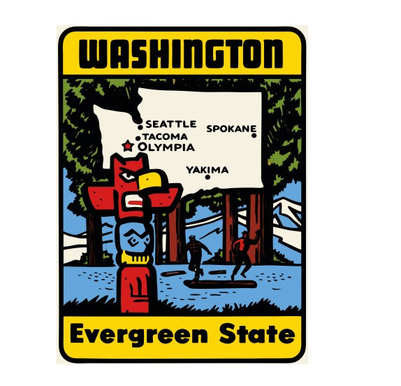 Washington Evergreen State Vintage Style Sticker Decal R8854