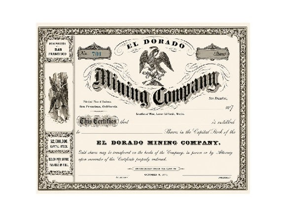 Vintage Style Metal Sign Mining Company Stocks El Dorado MS328
