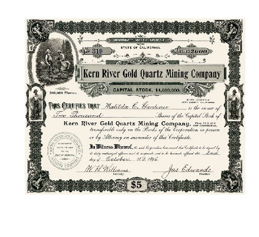 Vintage Style Metal Sign Mining Company Stocks Kern River MS334