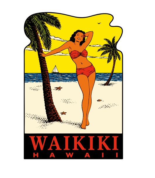 Waikiki Hawaii Vintage Style Sticker Decal R8879