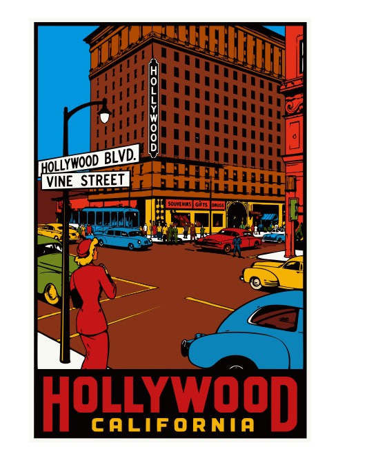 Hollywood California Vintage Style Sticker Decal R8749