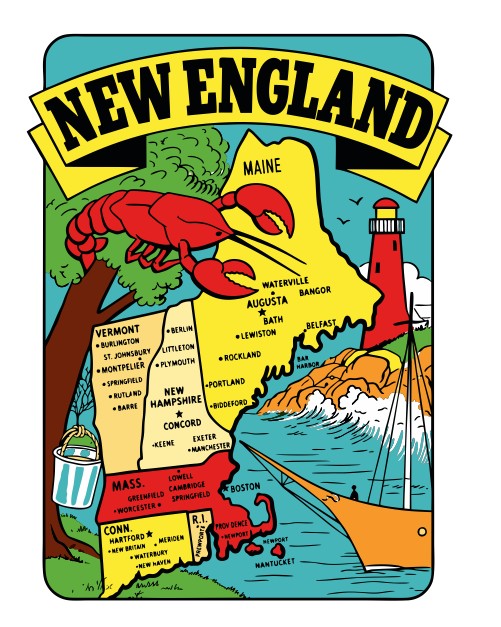 New England Vintage Style Sticker Decal R8658
