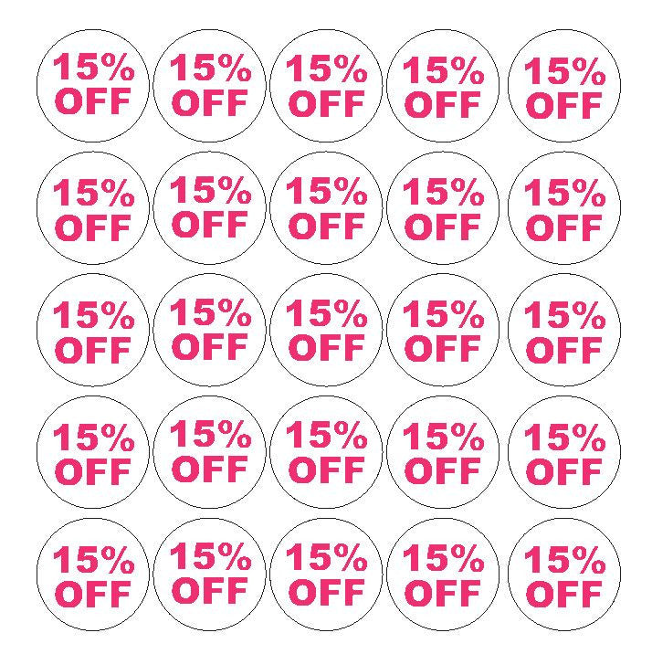 Pink 15% Percent Off Sale Sticker Retail Store FLEA MARKET Boutique #D30P - Winter Park Products