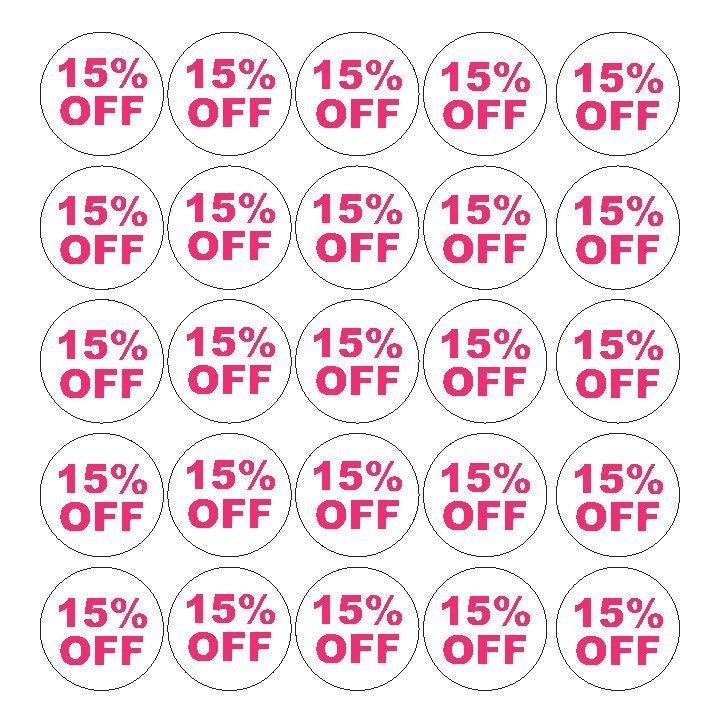 Pink 15% Percent Off Sale Sticker Retail Store FLEA MARKET Boutique #D30P - Winter Park Products