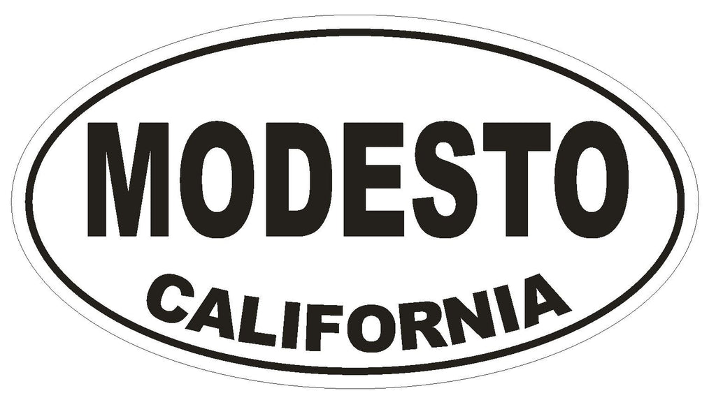 Modesto California Oval Bumper Sticker or Helmet Sticker D2863 Euro Oval - Winter Park Products