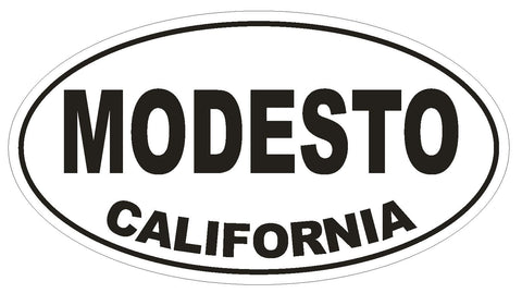 Modesto California Oval Bumper Sticker or Helmet Sticker D2863 Euro Oval - Winter Park Products