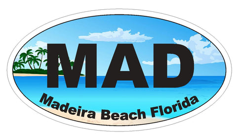 Madeira Beach Oval Bumper Sticker or Helmet Sticker D3731 Florida