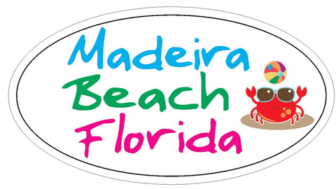 Madeira Beach Oval Bumper Sticker or Helmet Sticker D3737 Florida