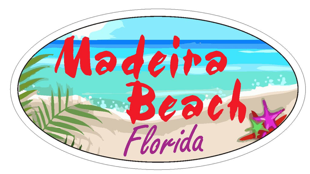 Madeira Beach Oval Bumper Sticker or Helmet Sticker D3730 Florida