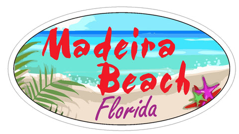 Madeira Beach Oval Bumper Sticker or Helmet Sticker D3730 Florida