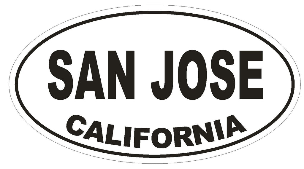 San Jose California Oval Bumper Sticker or Helmet Sticker D2816 Euro Oval - Winter Park Products