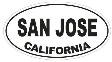 San Jose California Oval Bumper Sticker or Helmet Sticker D2816 Euro Oval - Winter Park Products