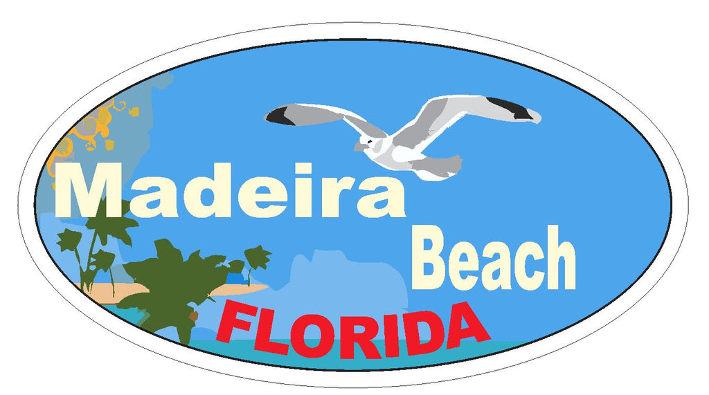 Madeira Beach Oval Bumper Sticker or Helmet Sticker D3738 Florida