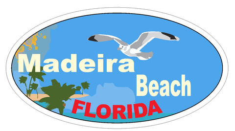 Madeira Beach Oval Bumper Sticker or Helmet Sticker D3738 Florida