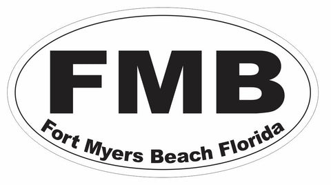 FMB Fort Myers Beach Florida Oval Bumper Sticker or Helmet Sticker D3657
