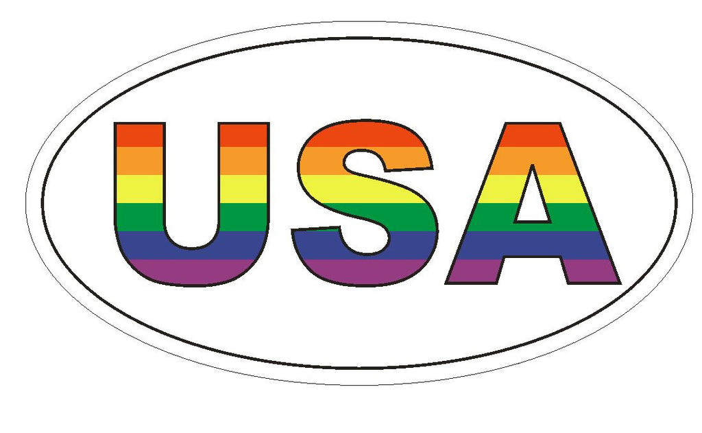 USA Gay Pride Oval Bumper Sticker or Helmet Sticker D2875 Euro Oval - Winter Park Products
