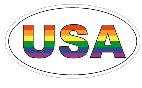 USA Gay Pride Oval Bumper Sticker or Helmet Sticker D2875 Euro Oval - Winter Park Products