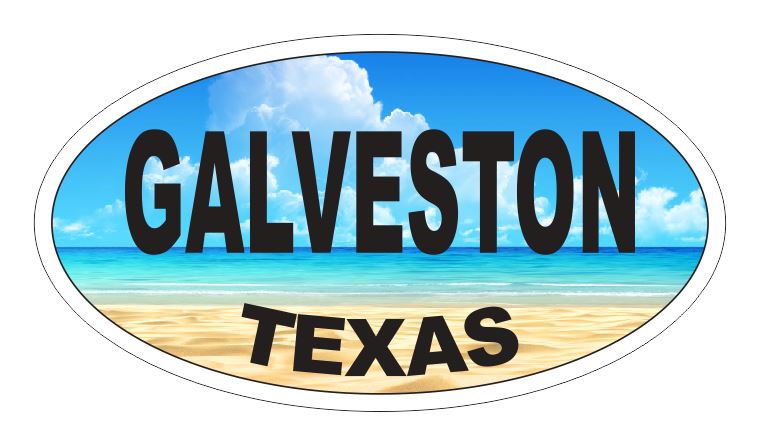 Galveston Texas Oval Bumper Sticker or Helmet Sticker D3742 Euro Oval
