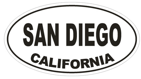 San Diego California Oval Bumper Sticker or Helmet Sticker D2815 Euro Oval - Winter Park Products
