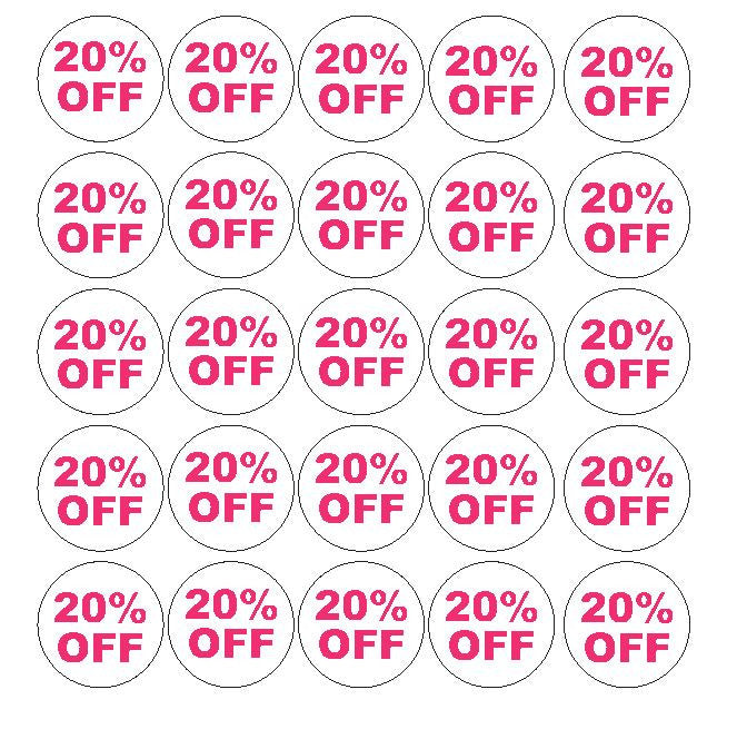Pink 20% Percent Off Sale Sticker Retail Store FLEA MARKET Boutique #D54P - Winter Park Products