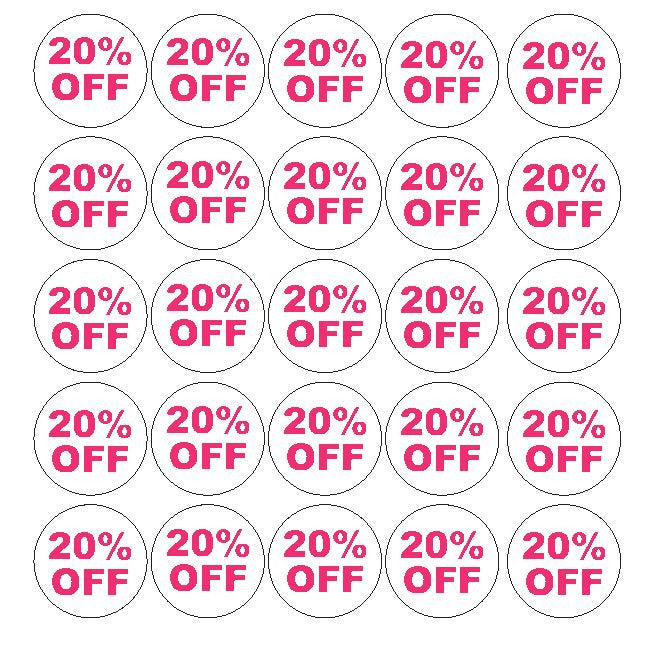 Pink 20% Percent Off Sale Sticker Retail Store FLEA MARKET Boutique #D54P - Winter Park Products