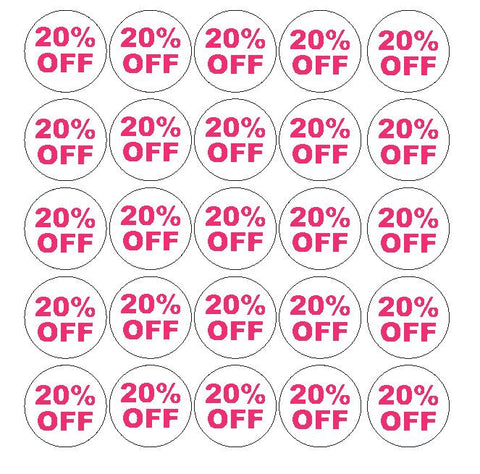 Pink 20% Percent Off Sale Sticker Retail Store FLEA MARKET Boutique #D54P - Winter Park Products