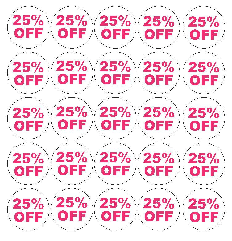 Pink 25% Percent Off Sale Sticker Retail Store FLEA MARKET Boutique #D61P - Winter Park Products