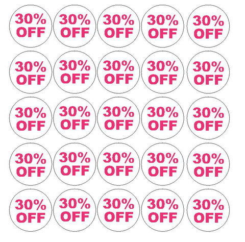 Pink 30% Percent Off Sale Sticker Retail Store FLEA MARKET Boutique #D55P - Winter Park Products