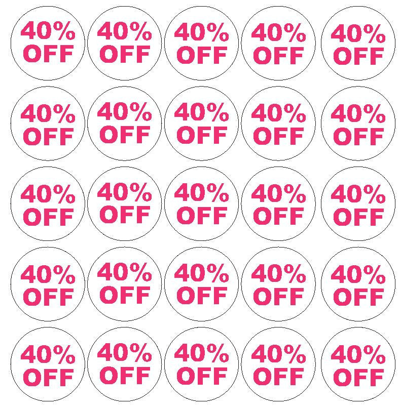 Pink 40% Percent Off Sale Sticker Retail Store FLEA MARKET Boutique #D56P - Winter Park Products