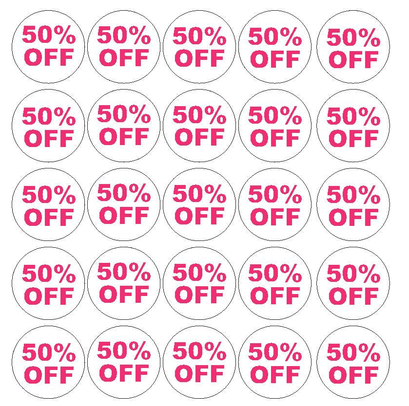 Pink 50% Percent Off Sale Sticker Retail Store FLEA MARKET Boutique #D57P - Winter Park Products