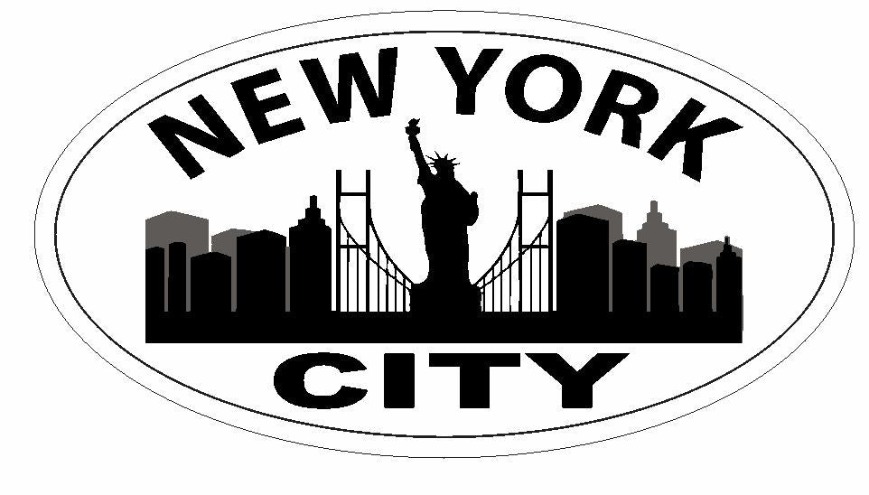 New York City Oval Bumper Sticker or Helmet Sticker D2916 Euro Oval - Winter Park Products