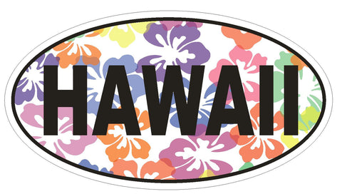 Hawaii Oval Bumper Sticker or Helmet Sticker D815 Euro Oval With Hibiscus - Winter Park Products