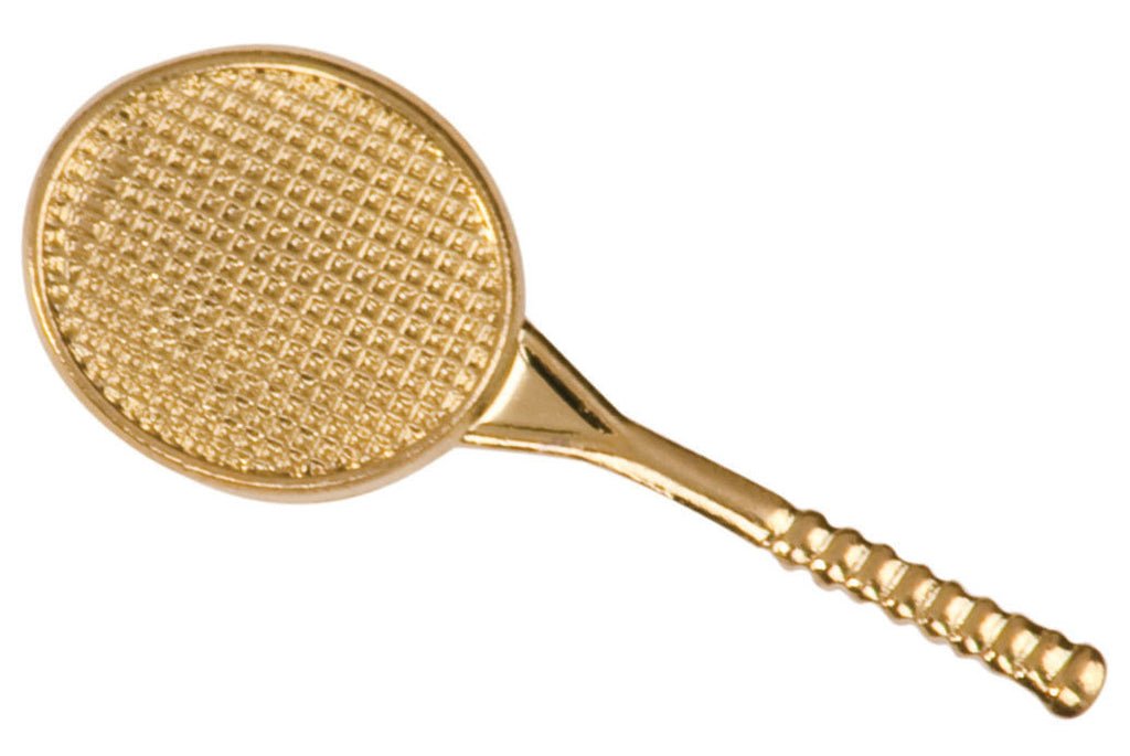 Gold Finish Metal Tennis Racket Pin TIE TACK School Varsity Chenille Insignia - Winter Park Products