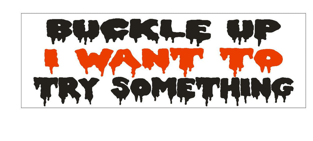 Buckle Up I Want To Try Something Funny Bumper Sticker or Helmet Sticker D622 - Winter Park Products