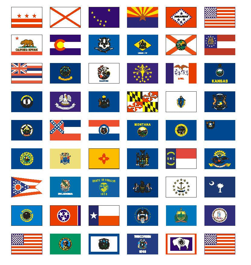 50 U.S. State Flag Stickers 1" x 1-1/2" Plus 4 more Free - Winter Park Products