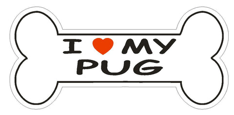 Love My Pug Bumper Sticker or Helmet Sticker D2514 Dog Bone Decal - Winter Park Products