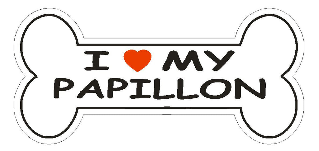 Love My Papillon Terrier Bumper Sticker or Helmet Sticker D2498 Dog Bone Decal - Winter Park Products