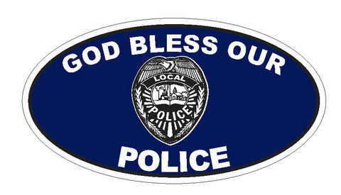 God Bless Our Police Oval Bumper Sticker or Helmet Sticker D3694 Euro Oval