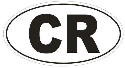 CR Costa Rica Country Code Oval Bumper Sticker or Helmet Sticker D895 - Winter Park Products