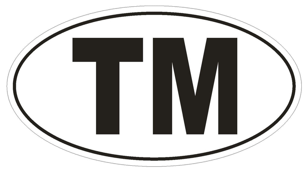 TM Turkmenistan Country Code Oval Bumper Sticker or Helmet Sticker D1022 - Winter Park Products