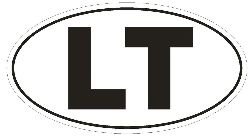 LT Lithuania Country Code Oval Bumper Sticker or Helmet Sticker D916 - Winter Park Products