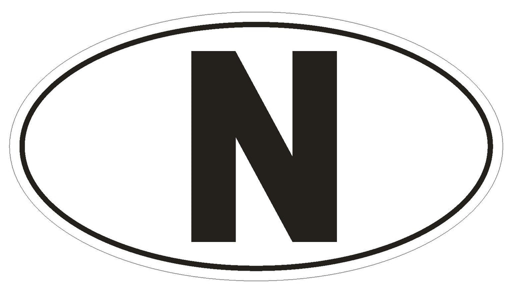 N Norway Country Code Oval Bumper Sticker or Helmet Sticker D958 Norwegian - Winter Park Products