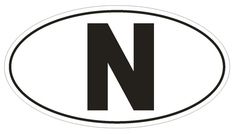 N Norway Country Code Oval Bumper Sticker or Helmet Sticker D958 Norwegian - Winter Park Products