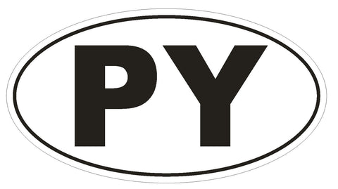 PY Paraguay Country Code Oval Bumper Sticker or Helmet Sticker D1081 - Winter Park Products