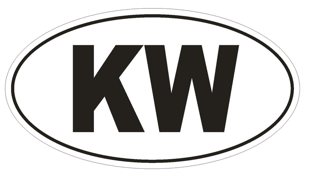 KW Kuwait Country Code Oval Bumper Sticker or Helmet Sticker D1040 - Winter Park Products