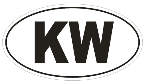 KW Kuwait Country Code Oval Bumper Sticker or Helmet Sticker D1040 - Winter Park Products