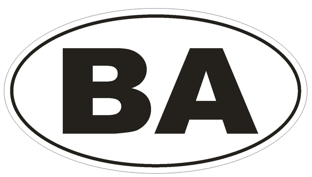 BA Bosnia & Herzegovina Country Code Oval Bumper Sticker or Helmet Sticker D933 - Winter Park Products